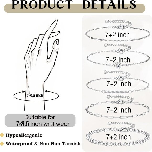 Women Gold-Plated Dainty Cubic Zirconia Link Bracelets Stackable Adjustable Jewe - Picture 4 of 6